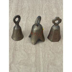 Vintage Sarna Brass Bells Mini 1 3/4" Set Of 3 Handcrafted India Decorative Coll